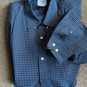 L.L. Bean Men's Navy Grid Pattern Shirt